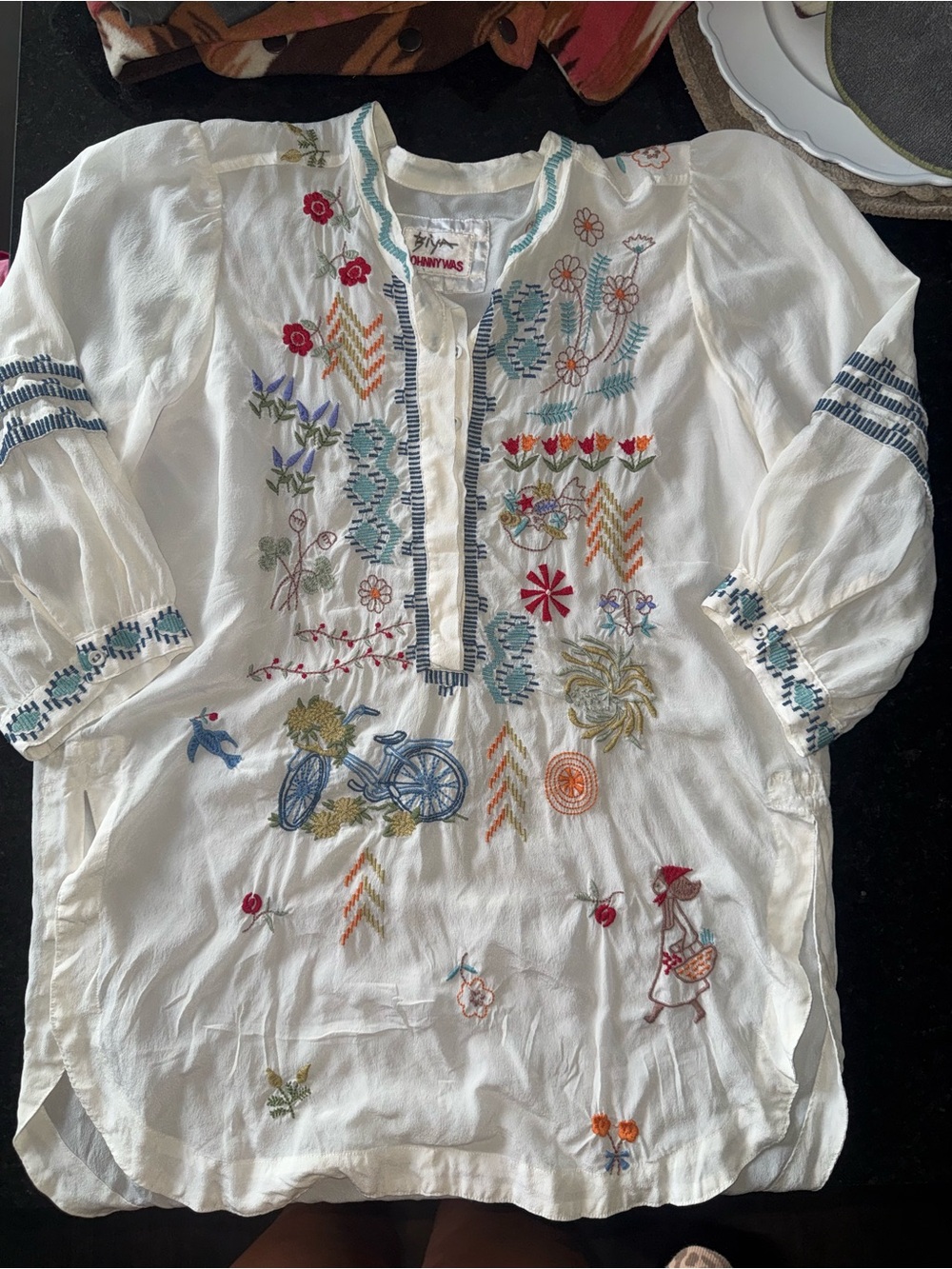 Johnny Was White Embroidered Boho Tunic with Multicolor Motifs - Picture 1 of 5
